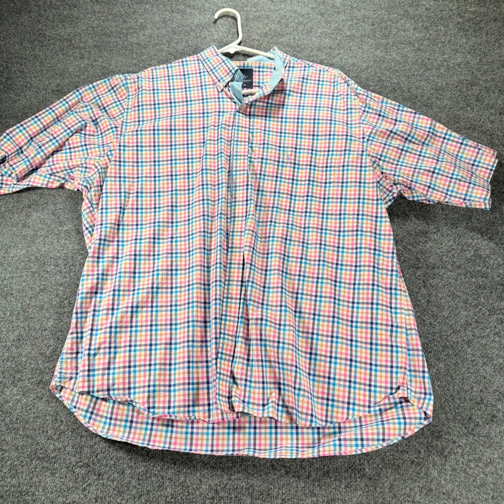 Tailorbyrd Shirt Mens XXL Plaid Short Sleeve Cotton Flamingo Button Down Multi